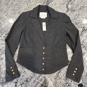 NWT Anthropologie Structured Blazer Jacket Button Front Black Noir Size 6 New‎